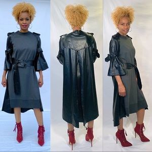 Leather sweatshirt trench dress